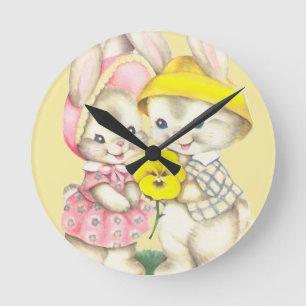 Bunny Girl+Boy Round Clock