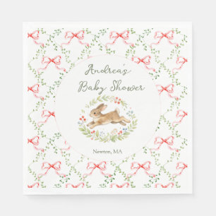 Bunny Girl Floral Pink Bow Baby Shower Napkin