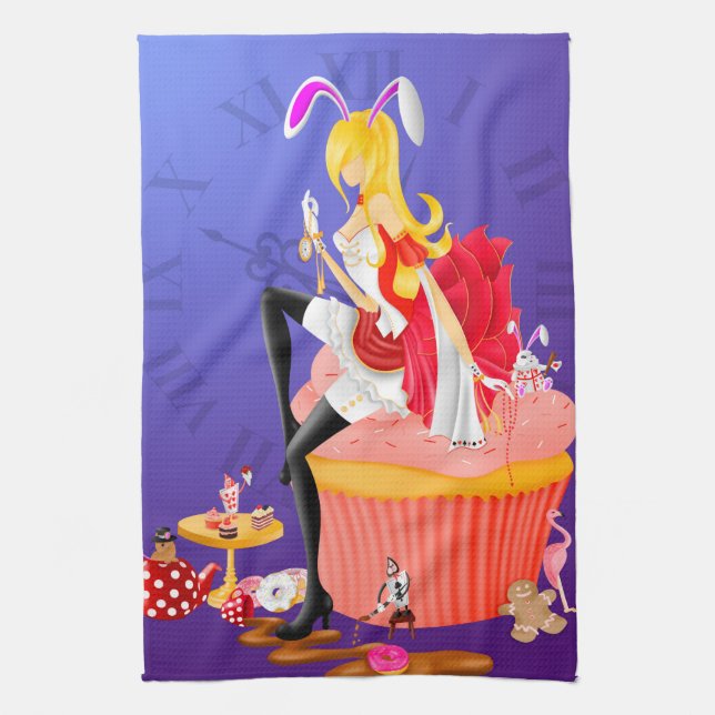 Bunny Girl on Cupcake  Tea Towel (Vertical)