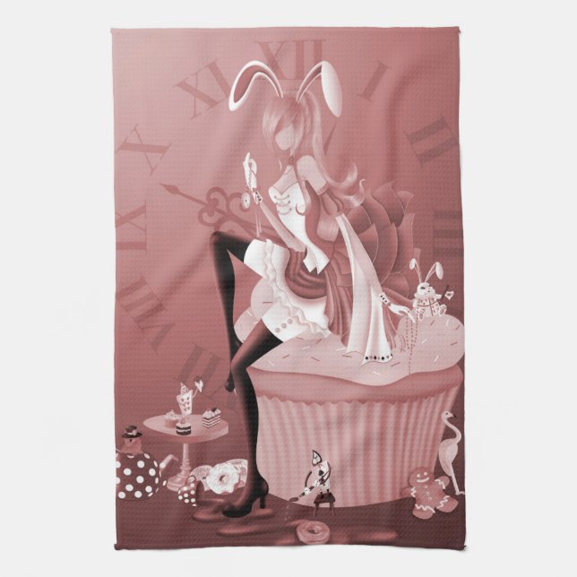 Bunny Girl on Cupcake Tea Towel (Vertical)