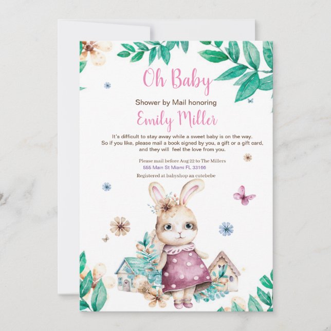 Bunny girl shower by mail invitation (Front)