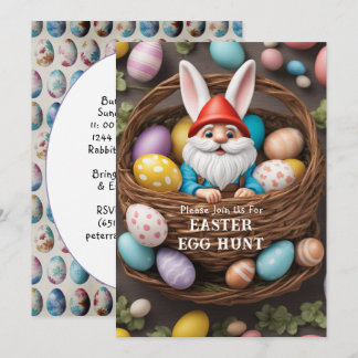 Bunny Gnome in Basket Easter Egg Hunt Invitation