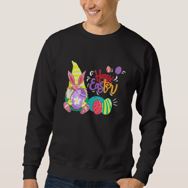 Bunny Gnome Rabbit Eggs Hunting Funny Happy Easter Sweatshirt (Front)