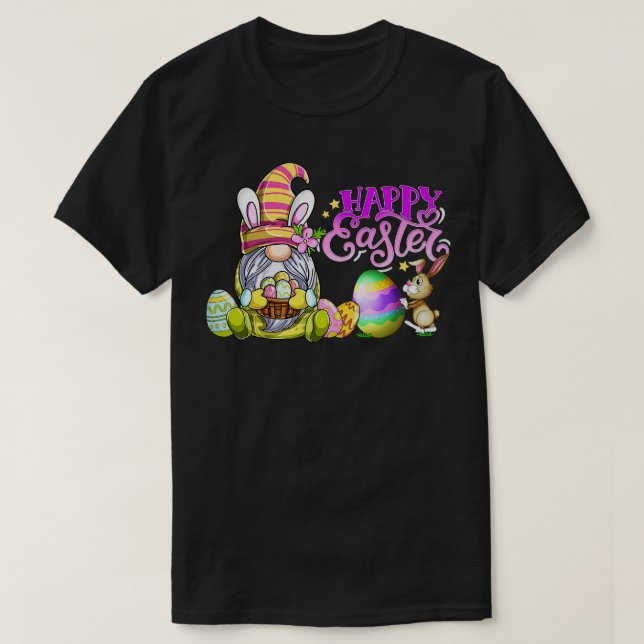 Bunny Gnome Rabbit Eggs Hunting Happy Easter Day F T-Shirt (Design Front)