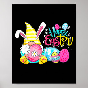 Bunny Gnome Rabbit Eggs Hunting Happy Easter Day Poster