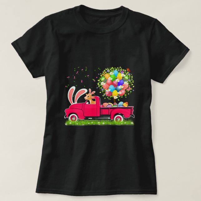 Bunny Goat Riding Pickup Truck Easter Eggs Tree Fl T-Shirt (Design Front)