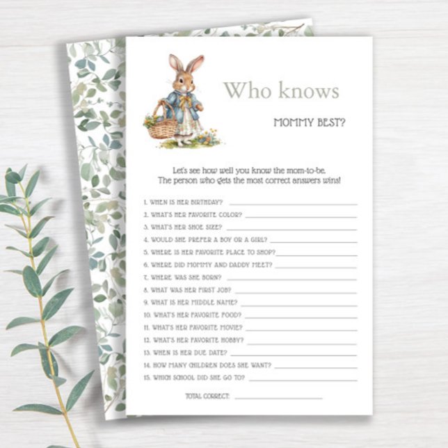 Bunny Greenery Who Knows Mummy Best Baby Shower (Creator Uploaded)
