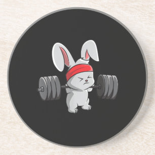 Bunny Gym Rabbit Ness Weightlifting Funny Art Coaster