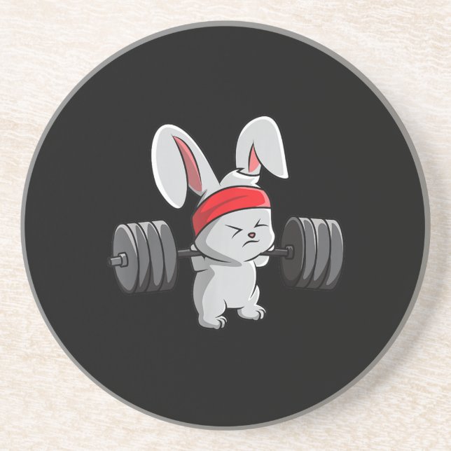Bunny Gym Rabbit Ness Weightlifting Funny Art Coaster (Front)