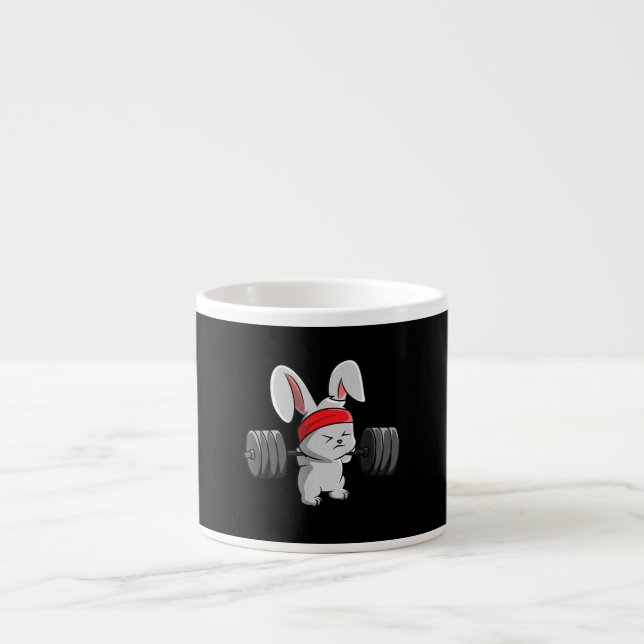 Bunny Gym Rabbit Ness Weightlifting Funny Art Espresso Cup (Front)