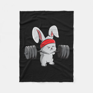 Bunny Gym Rabbit Ness Weightlifting Funny Art Fleece Blanket