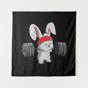 Bunny Gym Rabbit Ness Weightlifting Funny Art Tapestry