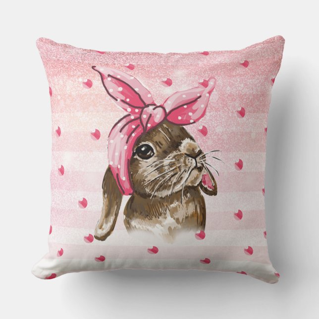 Bunny Hand painted glitter Cushion (Front)