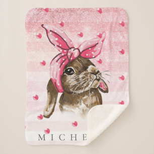 Bunny Hand painted glitter Personalised Sherpa Blanket