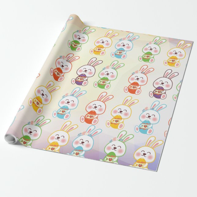 Bunny Happy Easter day Pattern Wrapping Paper (Unrolled)
