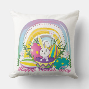 Bunny Happy Easter Day with Colours of the rainbow Cushion