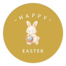 Bunny Happy Easter Round Stickers