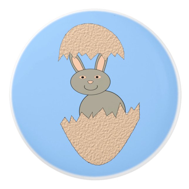 Bunny Hatching from Egg Weird Ceramic Knob (Front)