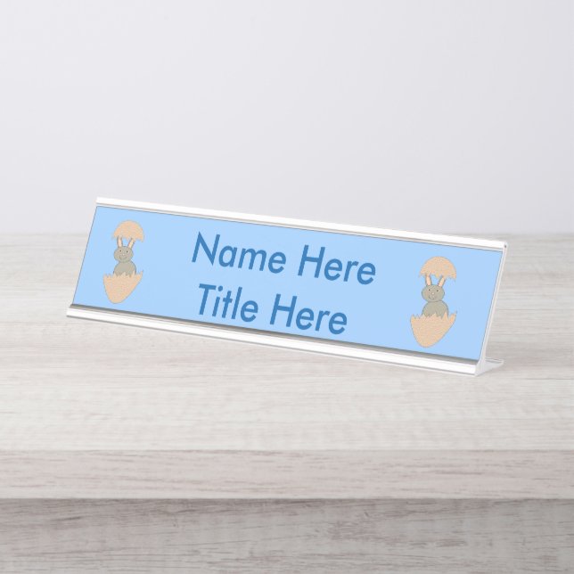 Bunny Hatching from Egg Weird Custom Desk Name Plate (Front)