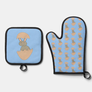 Bunny Hatching from Egg Weird Oven Mitt & Pot Holder Set