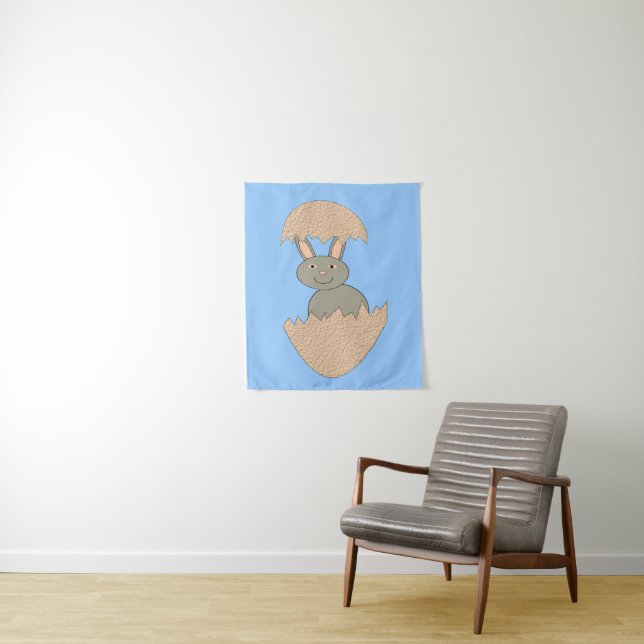 Bunny Hatching from Egg Weird Tapestry (In Situ)