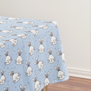 Bunny Heads Over Sky Blue Pattern Tablecloth