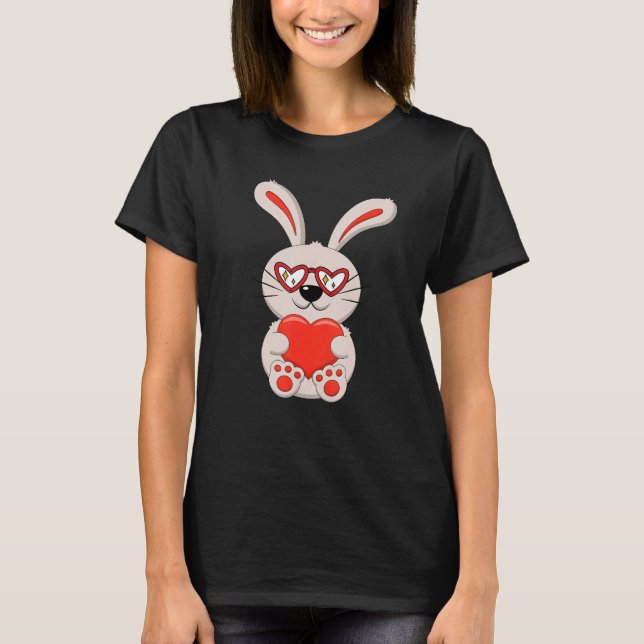 Bunny Heart Sunglasses Valentines Day Rabbit Anima T-Shirt (Front)