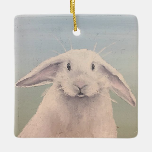 Bunny Hello Ceramic Ornament (Front)