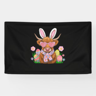 Bunny Highland Cow Easter Farmer Women Kids Easter Banner