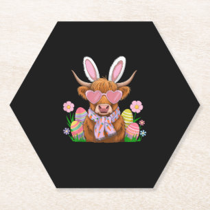 Bunny Highland Cow Easter Farmer Women Kids Easter Paper Coaster
