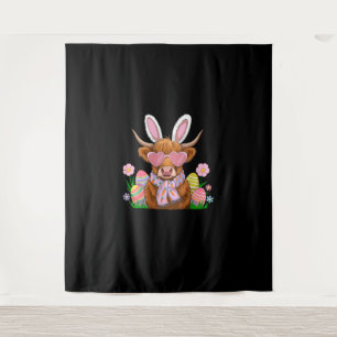 Bunny Highland Cow Easter Farmer Women Kids Easter Tapestry