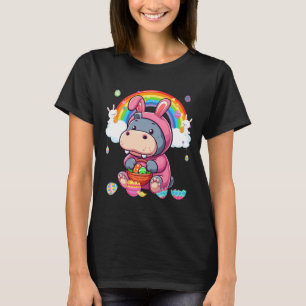 Bunny Hippo Easter Hunting Eggs Basket Colourful R T-Shirt