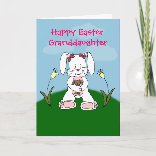 bunny holding bunny in white easter card (Front)