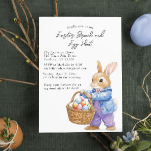 Bunny Holding Eggs in Basket Brunch and egg hunt Invitation