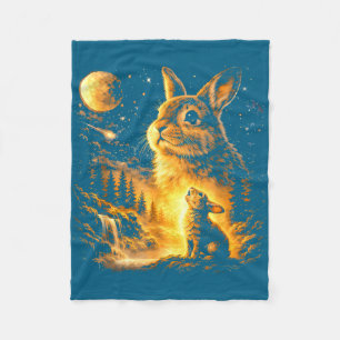 Bunny howling to the moon vintage 90s animal fleece blanket