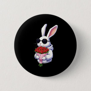 Bunny Hugging Valentine Flower Bunny 6 Cm Round Badge