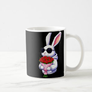 Bunny Hugging Valentine Flower Bunny  Coffee Mug