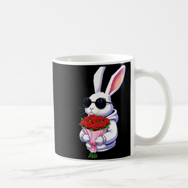 Bunny Hugging Valentine Flower Bunny  Coffee Mug (Right)