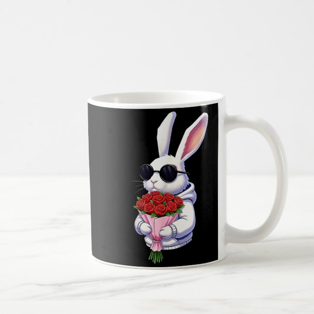 Bunny Hugging Valentine Flower Bunny  Coffee Mug (Right)