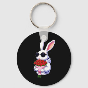 Bunny Hugging Valentine Flower Bunny  Key Ring