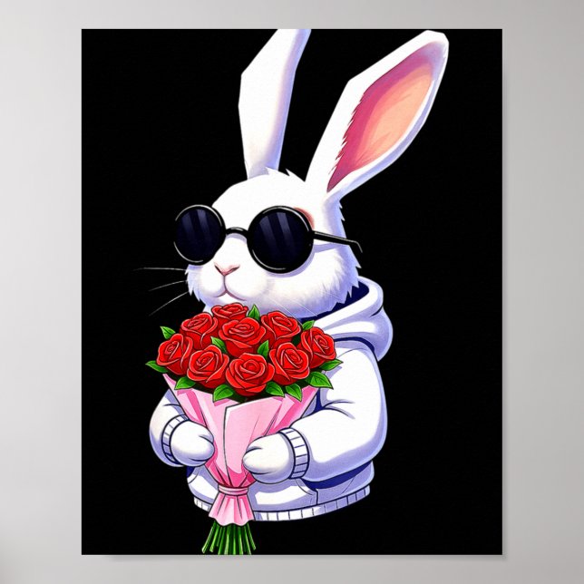 Bunny Hugging Valentine Flower Bunny  Poster (Front)