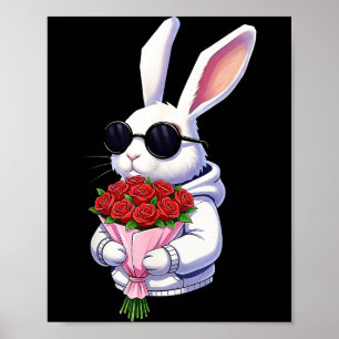 Bunny Hugging Valentine Flower Bunny Poster