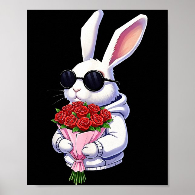 Bunny Hugging Valentine Flower Bunny  Poster (Front)