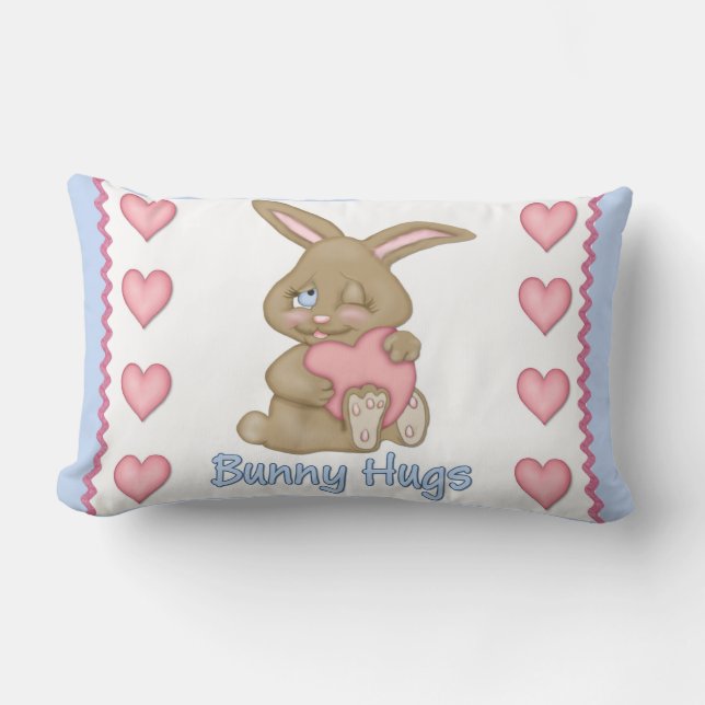 Bunny Hugs Blue Lumbar Cushion (Front)