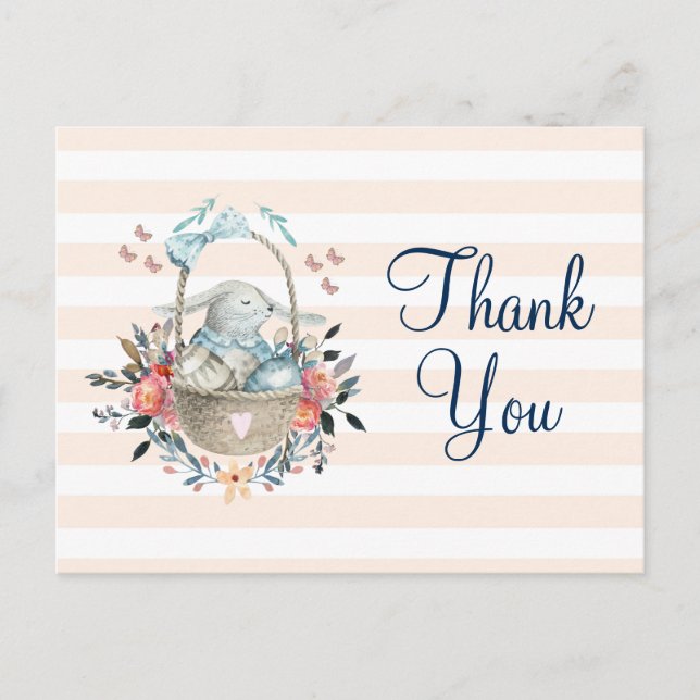 Bunny in a basket with Eggs Party Thanks Postcard (Front)