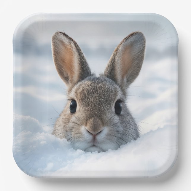 Bunny In a Deep Snowdrift Paper Plate (Front)