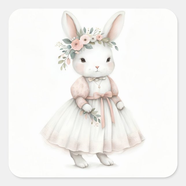 Bunny in a Dress Square Sticker (Front)