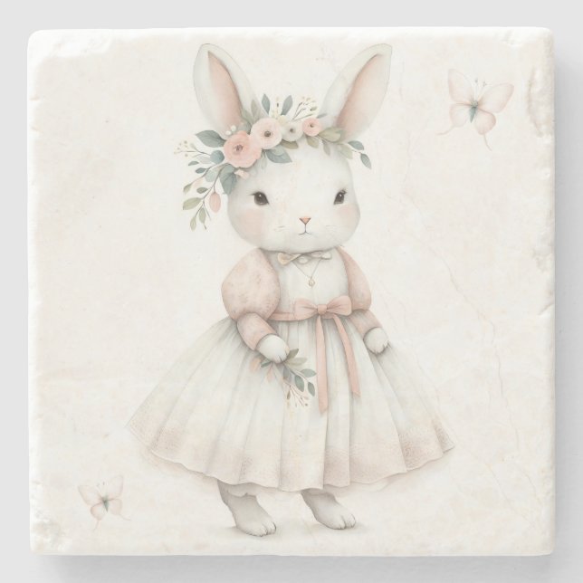 Bunny in a Dress Stone Coaster (Front)
