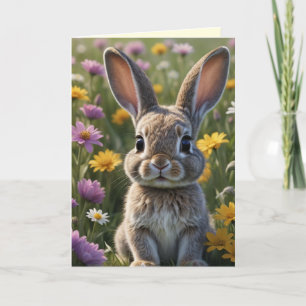 Bunny in a Field of Spring Flowers Holiday Card