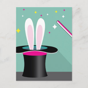 Bunny in a hat magic postcard